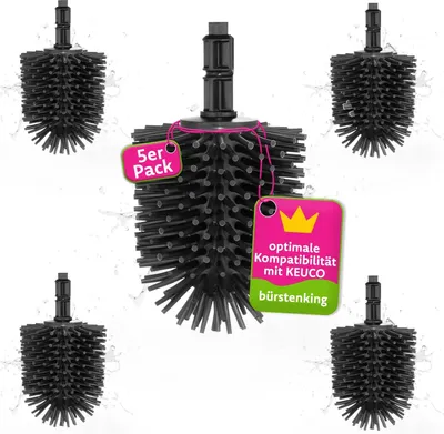 Produktbild von Bürstenking Silikon WC Ersatzbürstenkopf, 69 mm, Toilettenbürstenkopf Set passend für Keuco WC-Garnituren, Silikon Ersatzklobürstenkopf, 5 Stück, schwarz
