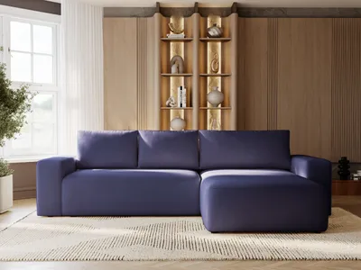 Produktbild von GrainGold Ecksofa L-Form Tazones Rechts - Ecksofa mit Schlaffunktion, Bettkasten - Moderne Ecksofa, Wohnzimmer Sofa - Eckcouch Blau (Komodo 50)