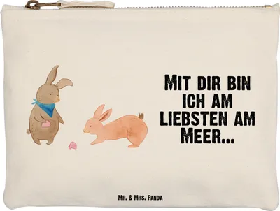 Produktbild von Mr. & Mrs. Panda kosmetiktäschchen Hasen Muschel Größe M - Weiß - Geschenk, aufbewahrungstasche, Kulturbeutel, Schlampermäppchen, Pouch, Freundinnen, Meer, Kosmetiktasche