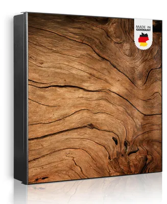 Produktbild von banjado Schlüsselkasten aus Metall, 30x30cm groß mit 32 Haken, als Magnettafel nutzbar, Korpus schwarz, Anschlag rechts, Trockenes Holz [SKG1 10787]