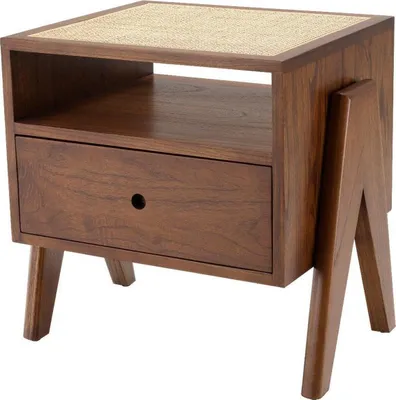 Produktbild von Casa Padrino Luxus Nachttisch Braun / Naturfarben 58 x 45 x H. 55,5 cm - Massivholz Beistelltisch mit Rattangeflecht - Luxus Schlafzimmer Möbel