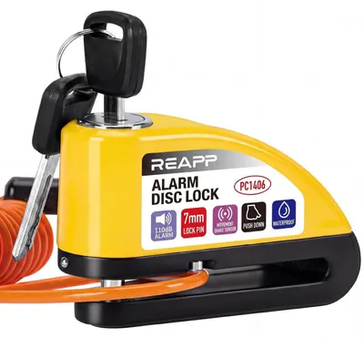 Produktbild von Bremsscheibenschloss mit Alarm 110db, Motorradschloss mit Rückrufkabel und Schlosstasche, Gelb