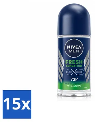 Imagen del producto de 15 unidades de desodorante en roll-on NIVEA MEN Fresh Sensation, 50 ml. Paquete económico