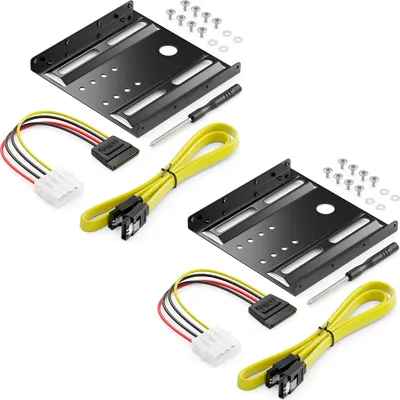 Produktbild von deleyCON 2x Einbaurahmen für 2,5" Festplatten SSD's auf 3,5" Adapter Wechselrahmen Mounting Frame Halterung Schienen inkl. Schrauben Stromadapter SATA Kabel & Schraubendreher - Schwarz