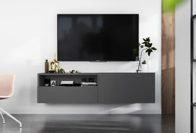 Produktbild von Hängende TV-Schrank Enjoy TV Hängeschrank  Hängend Loft Style Modern Lindner Möbel  120cm x 30cm x 35cm Farbe: Graphit matt - Graphit matt