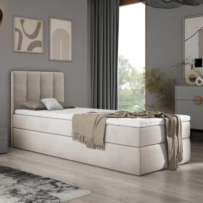Produktbild von Boxspringbett 90x200 Adelle mit Bettkästen mit Bonell Matratze mit Topper H3 Komplett-Set Doppelbett Polsterbett BEIGE
