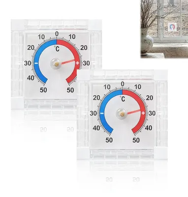 Imagen del producto de Juego de termómetros analógicos, 2 unidades, resistentes a la intemperie, rango de temperatura de -50 a +50 °C, aptos para uso en interiores y exteriores