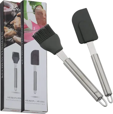 Produktbild von OLEIO hochwertiges Küchen-Zubehör Silikon-Set - Das Set besteht aus einem Silikon-Pinsel, Backpinsel und einem Silikon-Spatel,Teigschaber, Spülmachinefest