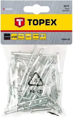 Obrázek produktu pro TOPEX nýty 4,8x10mm balení po 50 kusech, hliník