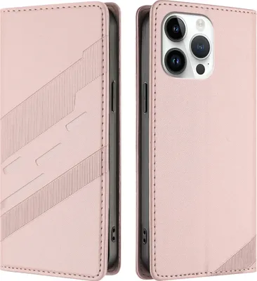 Produktbild von Hülle für iPhone 14 Pro Max, Kunstleder Brieftaschen Handyhülle mit Kartenfach und Standfunktion Pink