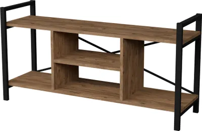 Produktbild von TV Lowboard mit schwarzem Metallrahmen in Holzoptik Braun, 4 Ablagefächern, 120x60x35 cm, 91027