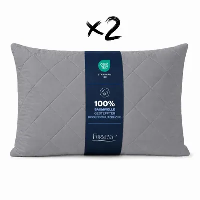 Produktbild von Formeya Gesteppte Matratzen von Pamukkale in Grau – 100 % Baumwolle, Kissenschutz, 2 Stück