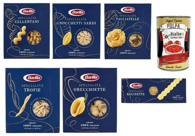 Produktbild von Barilla Specialità Mix 6x500g – Cellentani, Gnocchetti Sardi, Tagliatelle, Trofie, Orecchiette, Reginette – 3 kg Vorratspack, al dente aus Italien + Italian Gourmet polpa