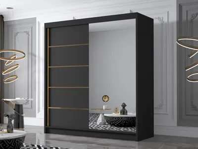 Obrázok produktu pre Veľká šatníková skriňa 180 cm so zrkadlom UVALDE - čierna