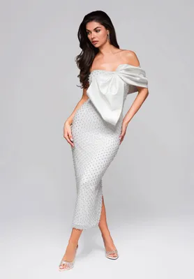 Produktbild von Ombre Elegantes Abendkleid mit Schleife weiß L