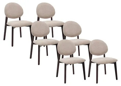 Produktbild von 6er-Set Stühle aus Strukturstoff und dunklem natürlichem Hevea-Holz - Beige MARLENI
