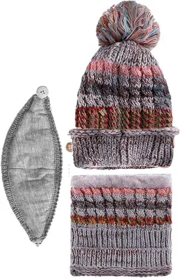 Immagine prodotto di Cappello invernale da donna caldo con sciarpa e mascherina, lavorato all'uncinetto