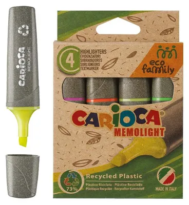 Obrázok produktu pre Carioca Memolight, 4 kusov, Zelená, Oranžová, Ružová, Žltá, Hrot dláta, Viacfarebný, 5 mm, atrament s vodným základom
