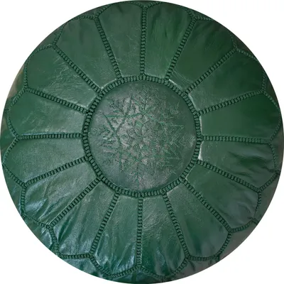 Produktbild von Marokkanischer Echtleder Pouf - Grün - Handgefertigt - gefüllt geliefert - Ottoman Sitzsack Fußhocker