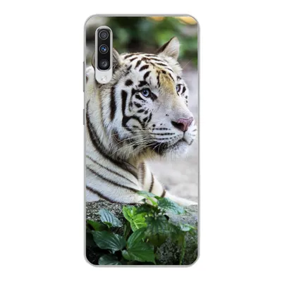 Produktbild von MuchoWow® Handyhülle Schutzhülle Hülle für Samsung Galaxy A70 Tiger - Weiß - Sand Silikon Softcase Handy Hülle - Schutzhaube