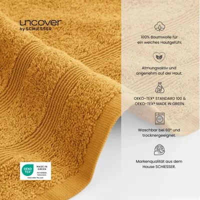 Produktbild von uncover by SCHIESSER Handtuchset Brooklyn | Einfarbig | 4-teilig | 100% Baumwolle | Kuschelweich & Saugstark | 50x100 cm | Senf