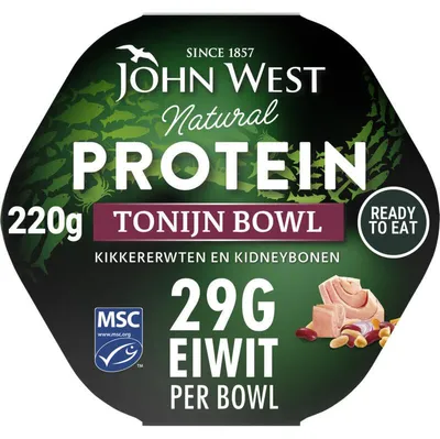Zdjęcie produktu dla John West Protein Tonijn Bowl z fasolą, 220 g - posiłek bogaty w białko