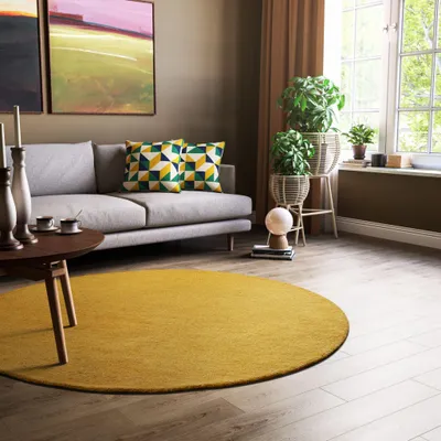 Produktbild von Steffensmeier Gabbeh Teppich Jaipur | Wolle, Gold, Größe: 120x120 cm Kurzflor Teppich für Wohnzimmer Handloom