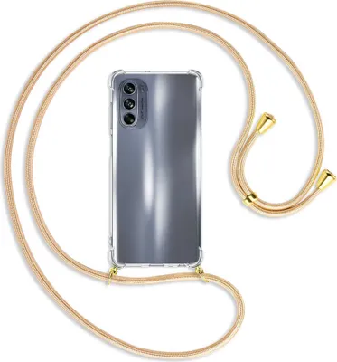 Produktbild von Handykette Backcover-Schutzhülle mit Band (Metall goldfarben) für Motorola Moto G62 5G (6.5'') - Goldkordel