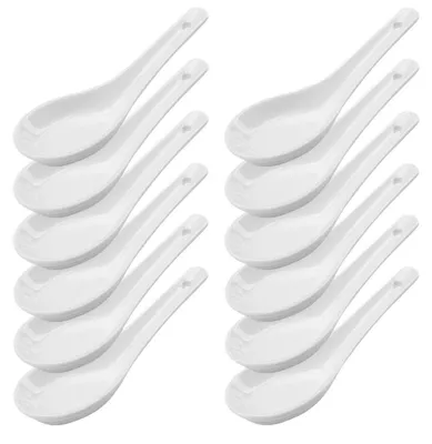 Obrázek produktu pro Sada 12 keramických lžic, porcelánová sada lžic, podávací lžíce na polévky a dezerty, bílá barva