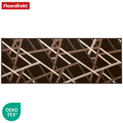 Produktbild von Floordirekt Teppichläufer Printed, moderner Flur Läufer mit Streifen Design, rutschfest & strapazierfähig für Flur, Küche & Eingang, Braun, 67x150 cm