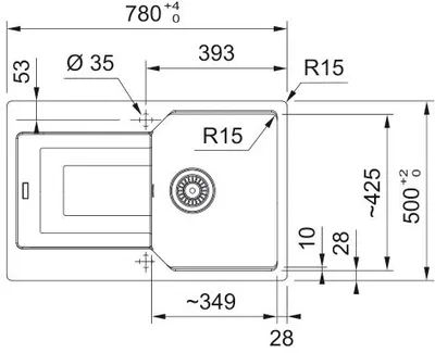 Immagine prodotto di FRANKE URBAN UBG 611-78 lavello in ONYX con selettore centrale in acciaio inox / dimensioni del foro 760 x 480 mm R15 / lavello in granito