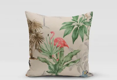 Produktbild von SCHÖNER LEBEN. Kissenhülle Outdoor Palmen Papagei Flamingo beige bunt Größe 60x60cm (HxB) 60x60cm (HxB) Größe