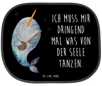 Produktbild von Mr. & Mrs. Panda Sonnenschutz Auto Narwal Gitarre - Schwarz - Geschenk, saugnapf, Sonnenblende, Tanzen, Gespräche, für Autoscheiben, Meer, Probleme, autofenster, Wal