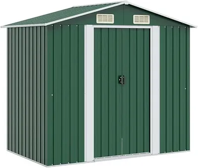 Produktbild von Gartenschuppen Metall Grün 204 x 132 x 186 cm mit Lüftung, Doppelschiebetüren, wetterfest, stahlverstärkt, geräteschuppen für Werkzeugaufbewahrung und Outdoor Stauraum