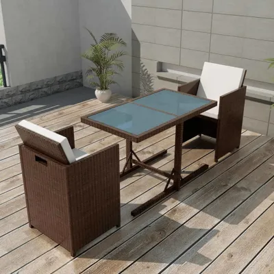 Immagine prodotto di The Living Store Set bistrot 3 pezzi con cuscini in poly rattan marrone