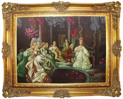 Produktbild von Casa Padrino Barock Ölgemälde Klassisches Konzert 2 Mehrfarbig / Gold 160 x 10 x H. 130 cm - Handgemaltes Gemälde mit prunkvollem Rahmen im Barockstil - Barock Möbel