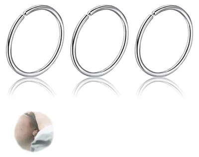 Obrázek produktu pro 3 minimalistické nosní kroužky z nerezové oceli – barva oceli