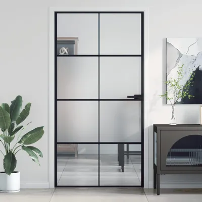 Zdjęcie produktu dla vidaXL Drzwi wewnętrzne slim czarne 102,5x201,5 cm szkło hartowane i aluminium