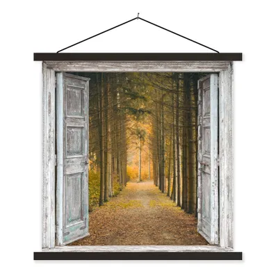 Produktbild von MuchoWow® Textilposter Wald - Herbst - Ausblick 40x40 cm mit schwarzem Rahmen - Fotos