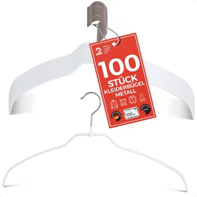 Produktbild von MAWA Light Kleiderbügel, 100er-Set, rutschfest, 42 cm, Weiß, für Blusen & Hemden