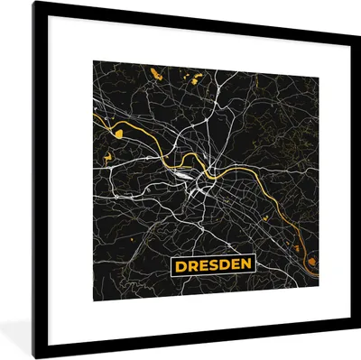 Produktbild von MuchoWow® Gerahmtes Poster Dresden - Gold - Stadtplan - Karte - Deutschland 40x40 cm - Poster mit Schwarzem Bilderrahmen Wandposter Rahmen Foto Bilder - Poster - Plakat im Rahmen