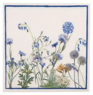 Immagine prodotto di Clayre & Eef Set di 20 tovaglioli di carta 33x33 cm Fiori di carta bianchi e blu