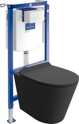 Produktbild von DOMINO Villeroy&Boch ViConnect H112 Vorwandelement Unterputz WC mit Bedienplatte + Wand Hänge Tiefspül WC Galve Schwarz Spülrandlos | WC Komplettset |