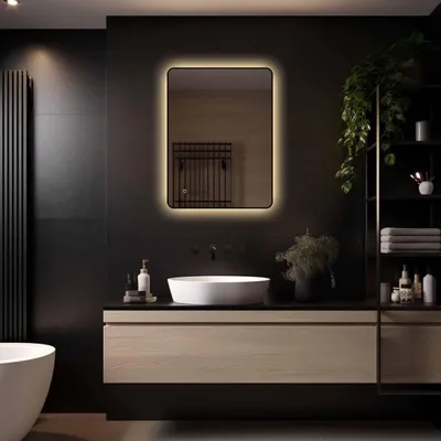 Produktbild von LoXa LED Badspiegel Valencia 80×60 cm Rechteckig – Schwarzer Rahmen – Antibeschlag – Dimmbar – IP44