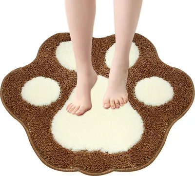 Image de （45×60cm，Braun）Tapis de bain en microfibre antidérapant en forme de patte Design tapis de salle de bain Tapis de bain doux pour salle de bain chambre d'enfant