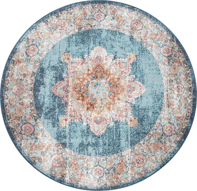 Produktbild von In- & Outdoor-Teppich Für Balkon Terrasse, Kurzflor Mit Orient-Look In Blau Grösse Ø 160 cm Rund