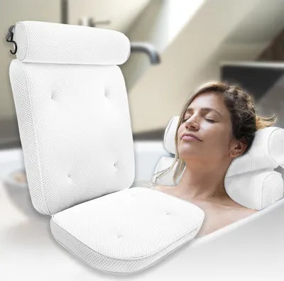 Produktbild von HelloBath® Badewannenkissen fur entspannung | nackenkissen badewanne | kopfkissen | Bad Zubehör Sitzkissen mit Saugnäpfen | Abnehmbar verstellbar Weiß