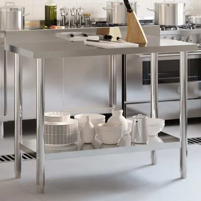 Produktbild von Design Küchen-Arbeitstisch mit Aufkantung 110x55x93 cm Edelstahl, Esstische 2024 Neu