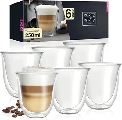 Produktbild von Famanu Latte Macchiato Gläser 6er Set - Doppelwandig, 250 ml
