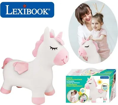 Produktbild von Hüpfende Plüsch Einhorn, Aufblasbares Hüpftier, Abnehmbarer Bezug, 50 cm Länge, 45 cm Höhe, Ab 3 Jahren, Inklusive Pumpe